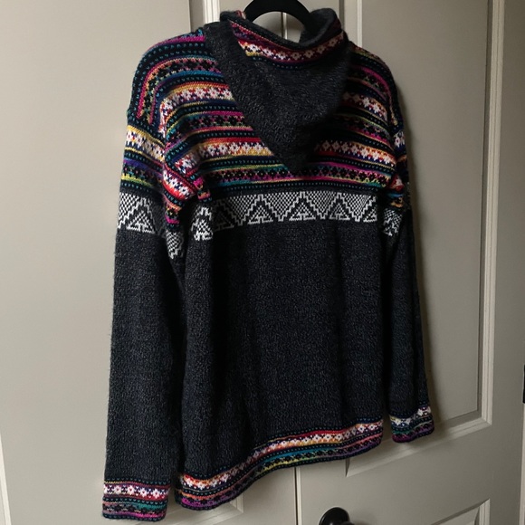 Like New Hooded Alpaca Zip Up Sweater Peru Tribal - Picture 5 of 7